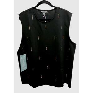 *NWT* Johnny Wujek Large Black Multicolor Rinestone Muscle Shirt #M27